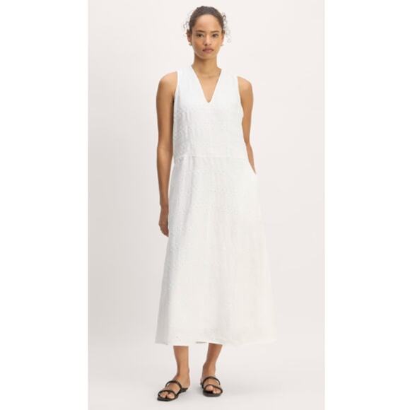 Everlane SZ L The Linen Eyelet Maxi Dress In White NWT - Picture 1 of 8